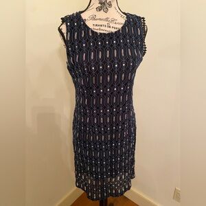 YEST Blue & Black MetallicSleeveless Mini Dress GUC Sz 8 Full back zip GUC